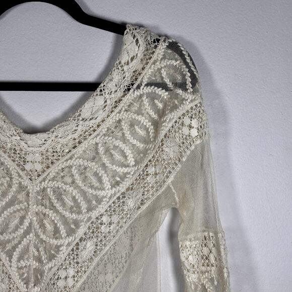 Antique Edwardian Net Lace Blouse Floral Embroidery Crochet Silk Cotton 1900s - Picture 7 of 16